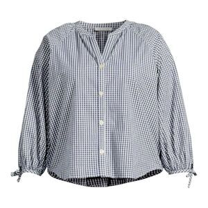 Free Assembly Blue Plaid Top XXL Navy 3/4 Sleeve Button Down flowy lightweight